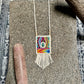 Vintage Chichicastenango Textile Pendant Necklace with Jade & Bead Fringe, white/multicolor