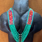 Adjustable Guatemalan Ceremonial Textile Necklace with Jade & Ceramic Beads, turquoise