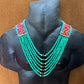 Adjustable Guatemalan Ceremonial Textile Necklace with Jade & Ceramic Beads, turquoise