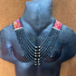 Adjustable Guatemalan Ceremonial Textile Necklace with Jade & Ceramic Beads, black
