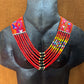 Adjustable Guatemalan Ceremonial Textile Necklace with Jade & Ceramic Beads, red and yellow