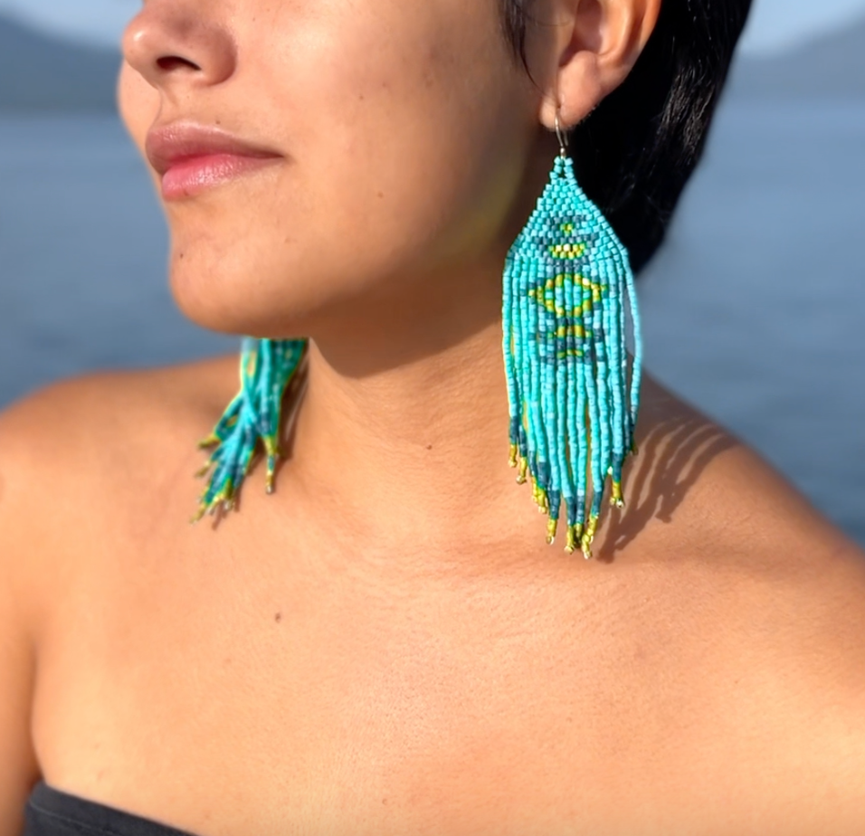 Beaded Fringe Earrings with Geoemetric Symbols