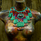 Statement Bib Collar, Precious Jade & Fringes, Adjustable - "Babero", Blues