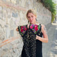 Shoulder Cape with Beads - Huipil Capa, Midnight Bloom
