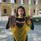 Shoulder Cape with Draped Beads - Huipil Capa Flores de Oro