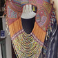 Textile Cape with Beaded Body Chains - "Mola Capa", Orange Multicolor