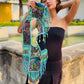 Beaded Tabard Poncho with Traditional Textile & Jade - Turquoise Serenade