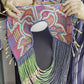 Textile Cape with Beaded Body Chains - "Mola Capa", Navy/Green