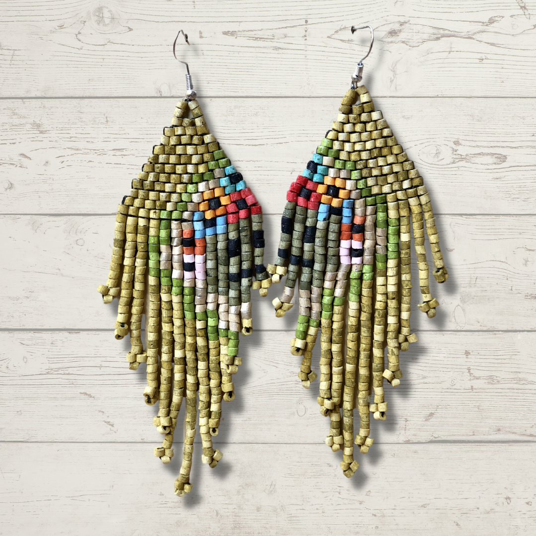 Pendientes colgantes largos con cuentas - "Tikal Harmony", hechos a mano