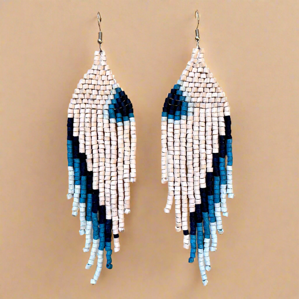 Ceramic-beaded, Shoulder-long Earrings - "Slim Tikal Palindrome"