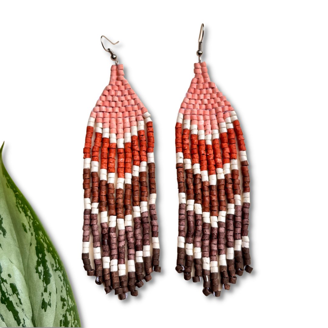 Five Arrows, Five Tones Fringe Earrings - "Tikal Arrows"