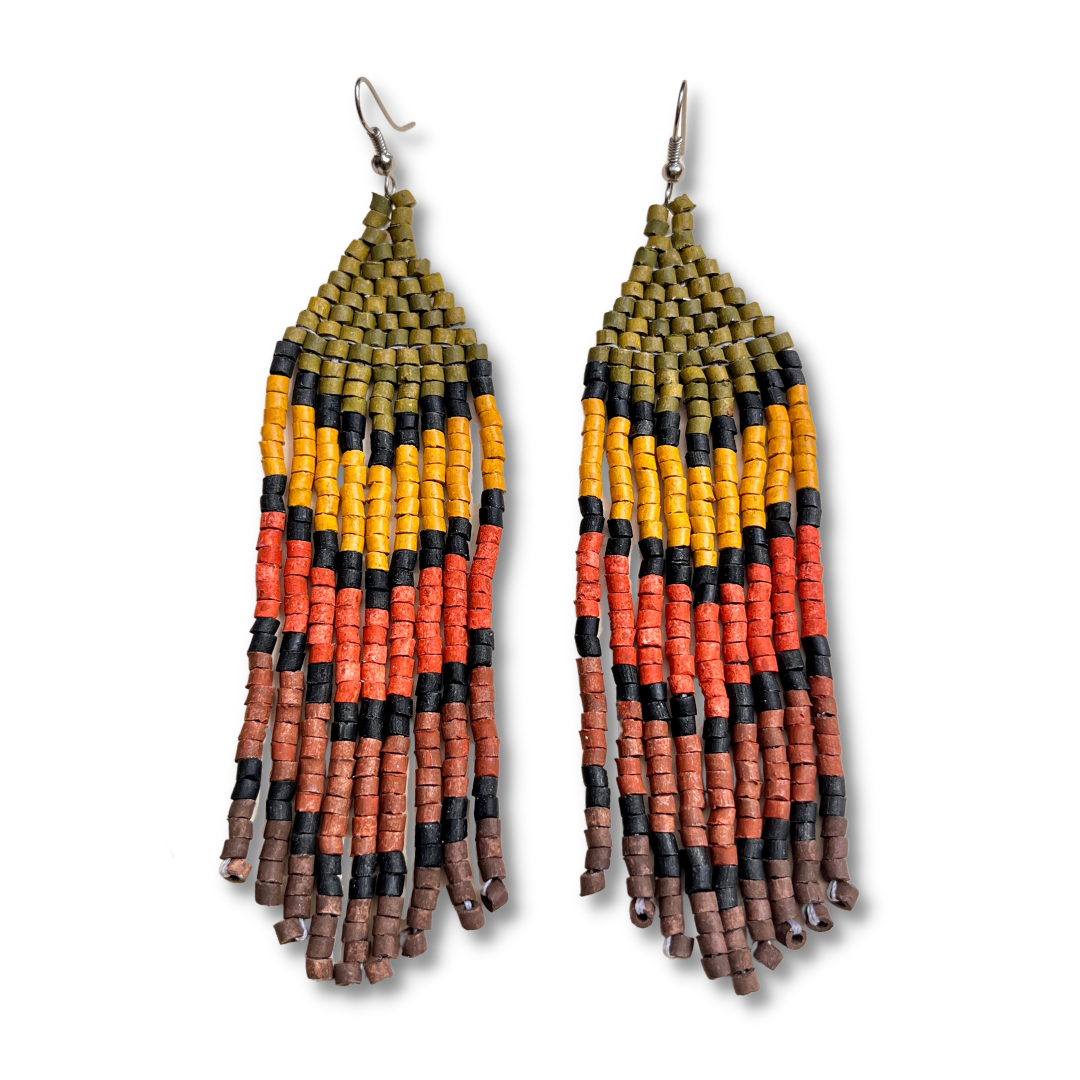 Five Arrows, Five Tones Fringe Earrings - "Tikal Arrows"