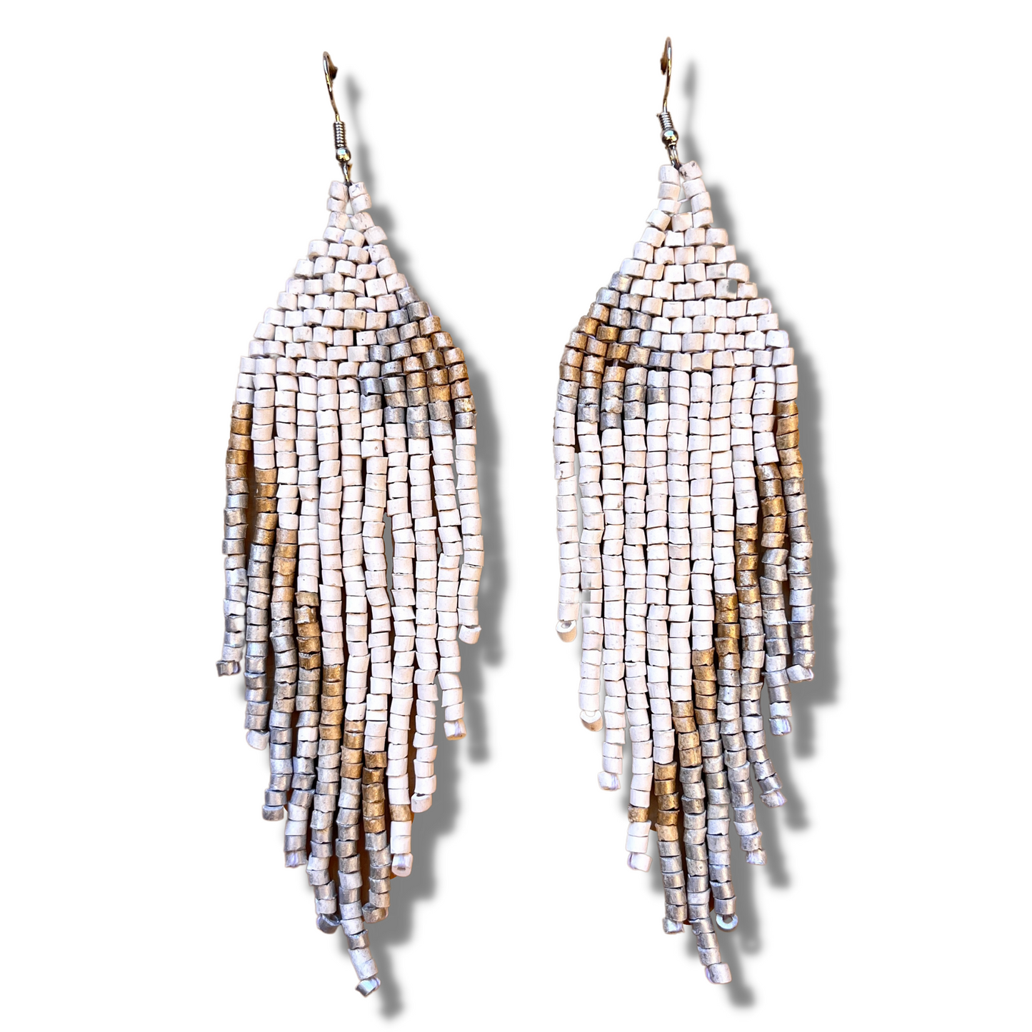 Ceramic-beaded, Shoulder-long Earrings - "Slim Tikal Palindrome"