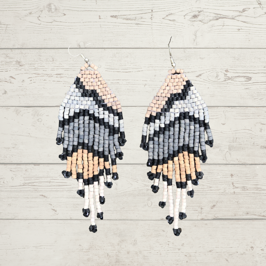 Pendientes colgantes largos con cuentas - "Tikal Synergy Earth Layers", hechos a mano
