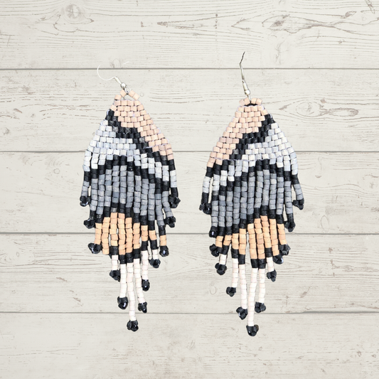 Pendientes colgantes largos con cuentas - "Tikal Synergy Earth Layers", hechos a mano