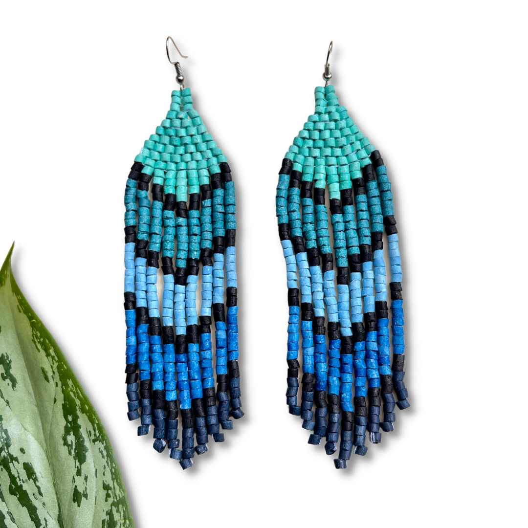 Five Arrows, Five Tones Fringe Earrings - "Tikal Arrows"