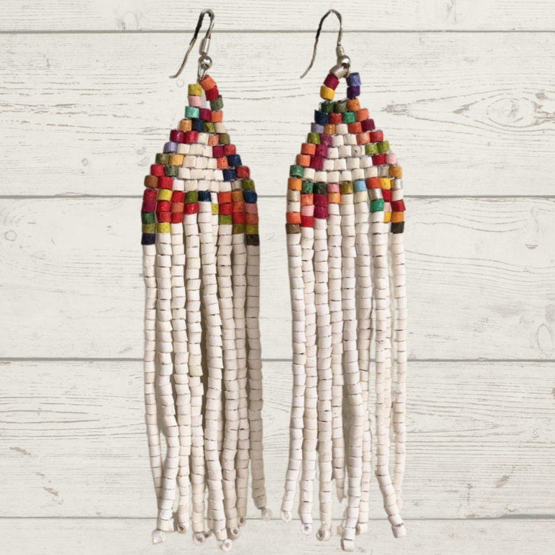 Aretes colgantes largos con cuentas - "Long Tikal", hechos a mano