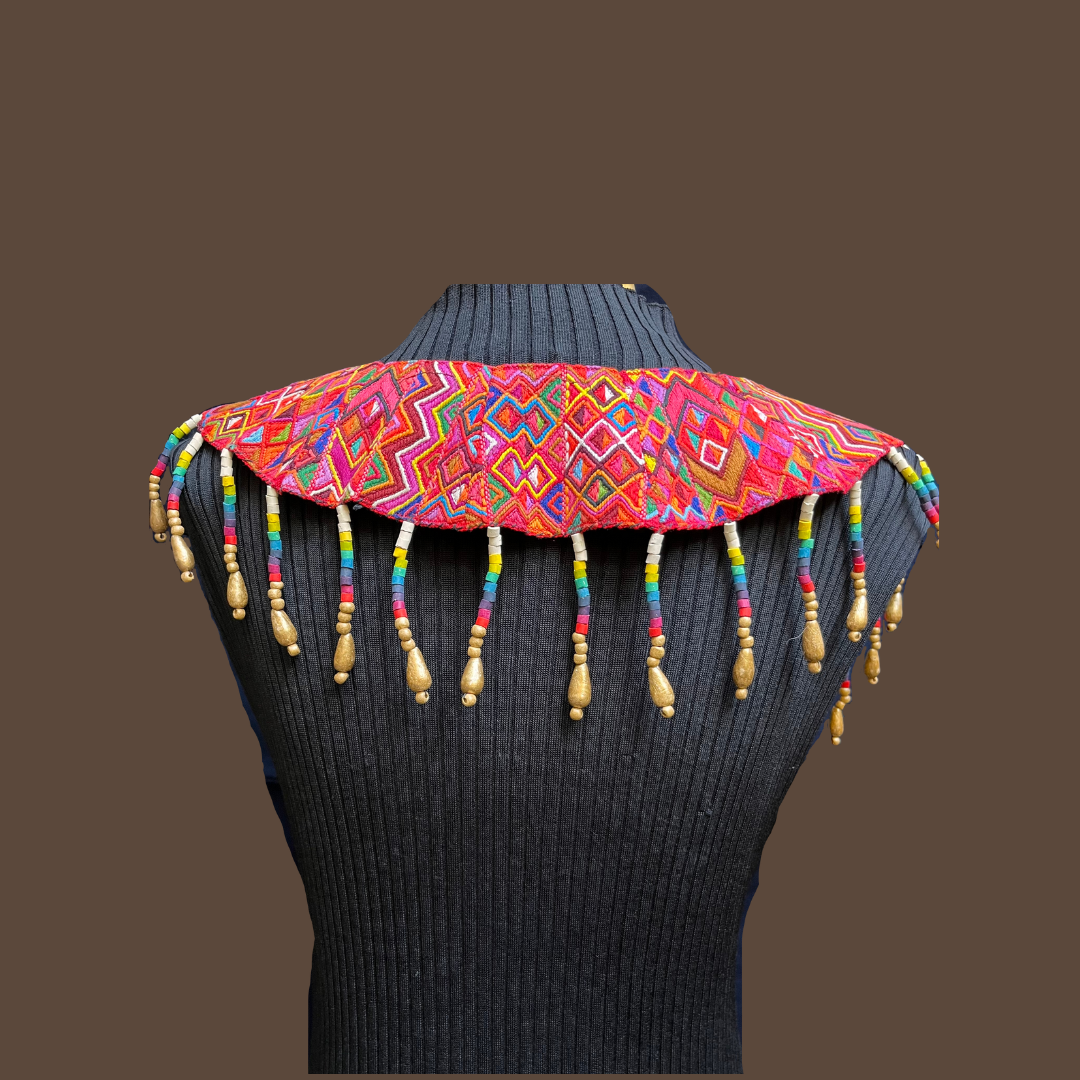 Ceremonial Shoulder Piece with Beaded Chains - "Aguacatán", white/rainbow