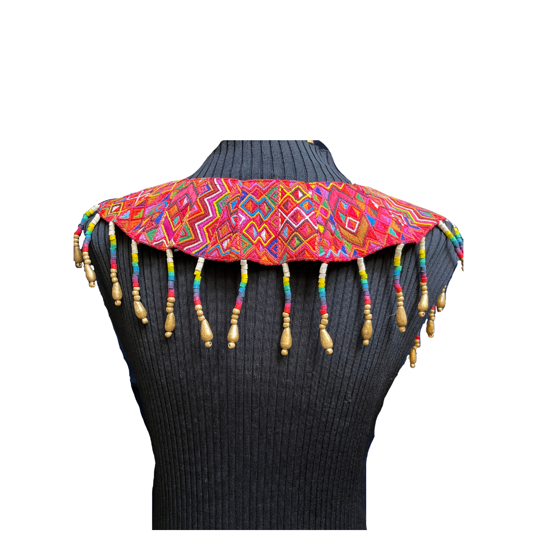 Ceremonial Shoulder Piece with Beaded Chains - "Aguacatán", white/rainbow