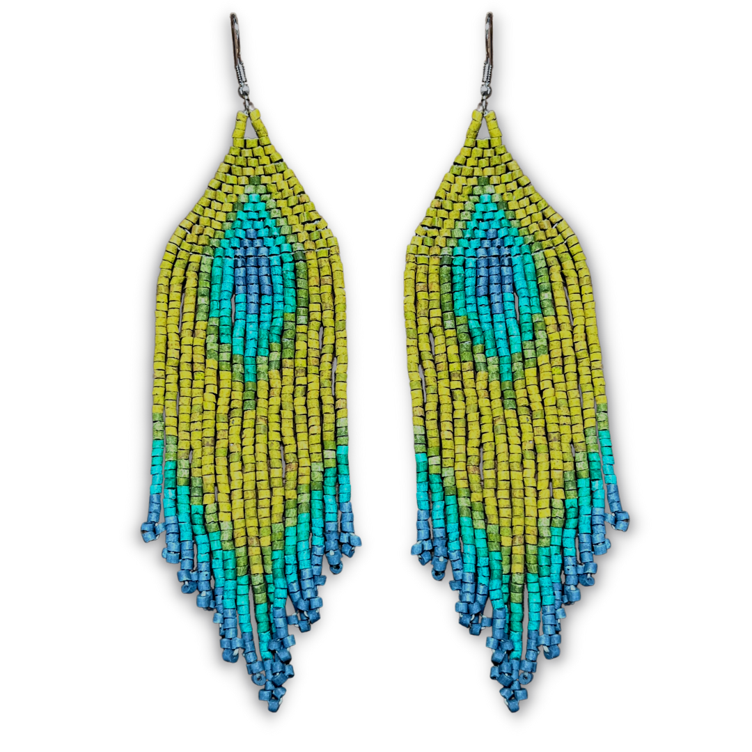 Boho Chic Earrings with Fringes in Natural Stone Ceramic