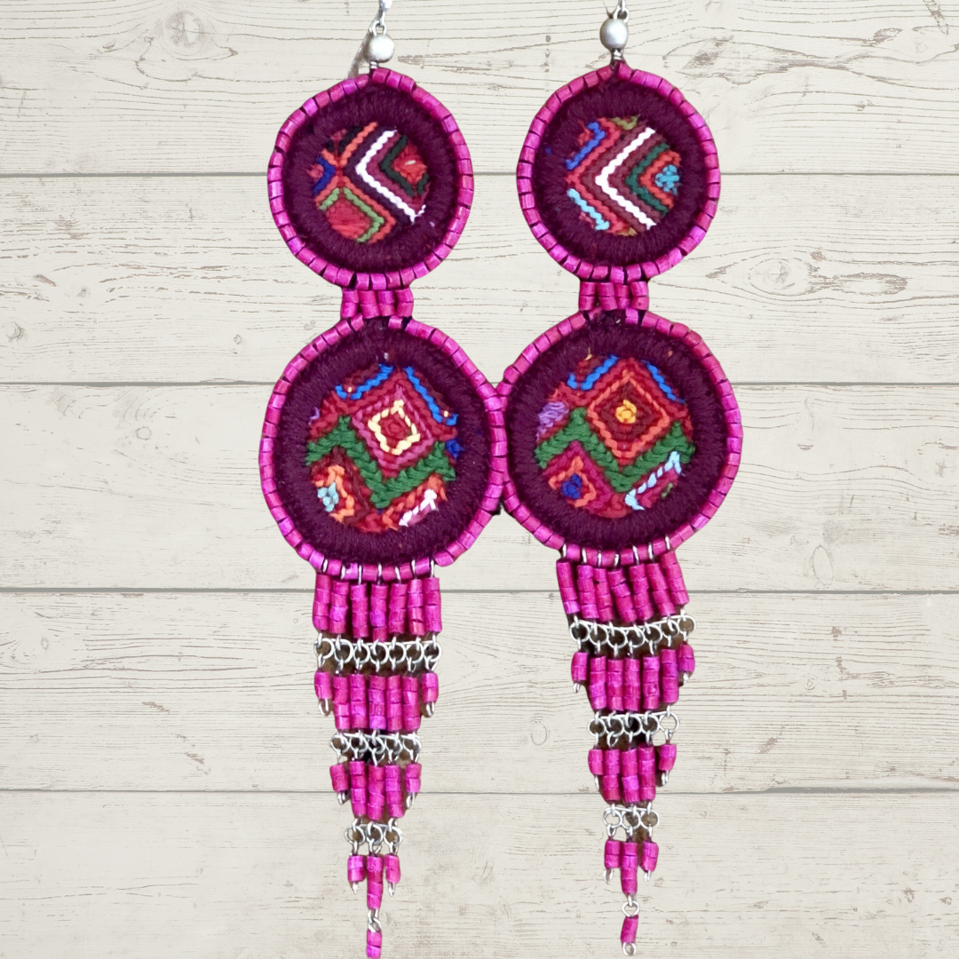 Embroidery, Beaded, Dangle Earrings - "Tulum", handmade