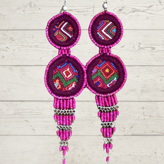 Embroidery, Beaded, Dangle Earrings - "Tulum", handmade