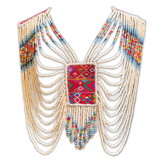 Body Jewelry with Beaded Chains - "Warrior", white blue/multicolor