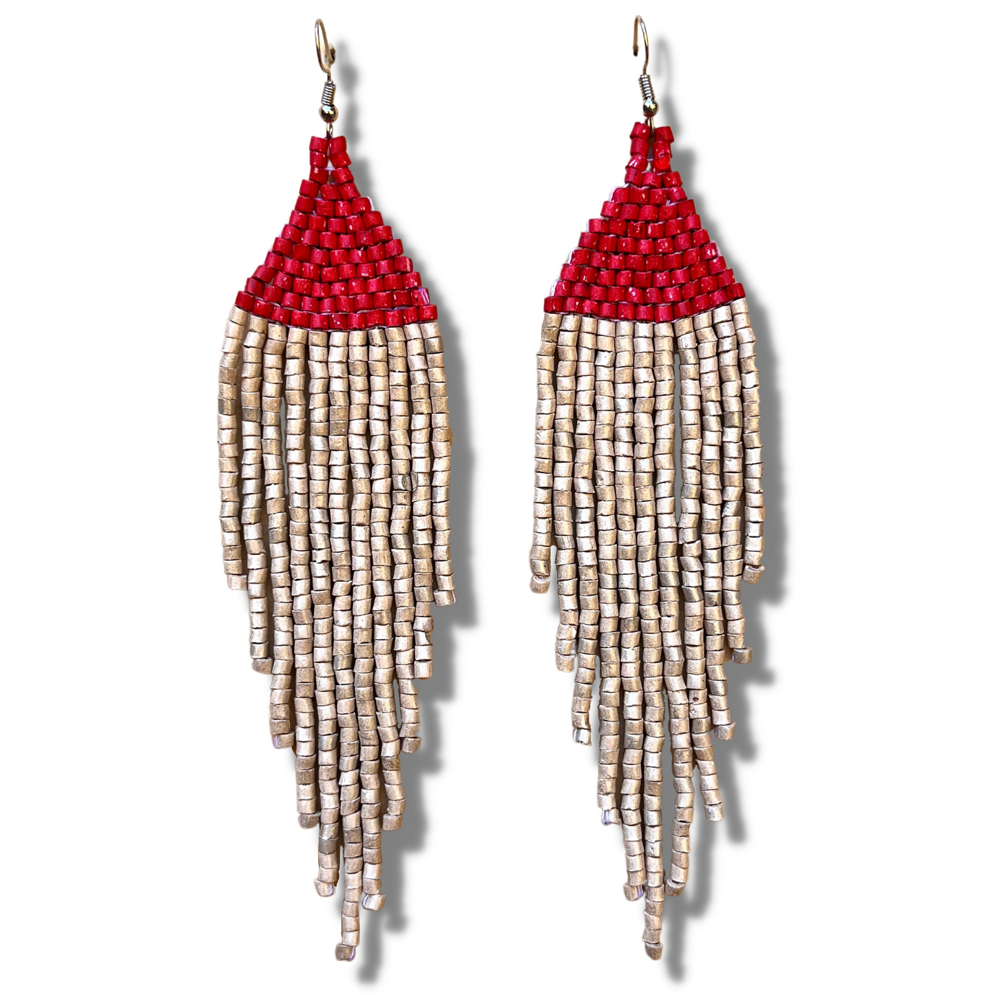 Ceramic-beaded, Dangling Earrings - "Slim Tikal Shimmer Duet"