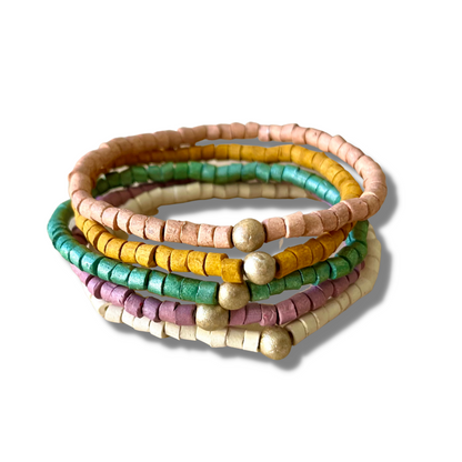 Pulseras de cuentas de barro, elásticas - "Pack Solidario"