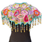 Embroidered Cape with Beaded Fringes - "Capa Flecos", sapphire