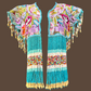 Embroidered Cape with Beaded Fringes - "Capa Flecos", sapphire