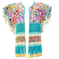 Embroidered Cape with Beaded Fringes - "Capa Flecos", sapphire