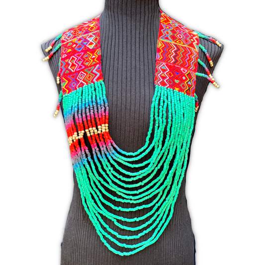 Ceremonial Shoulder Piece with Beaded Chains - "Aguacatán", turquoise/violet