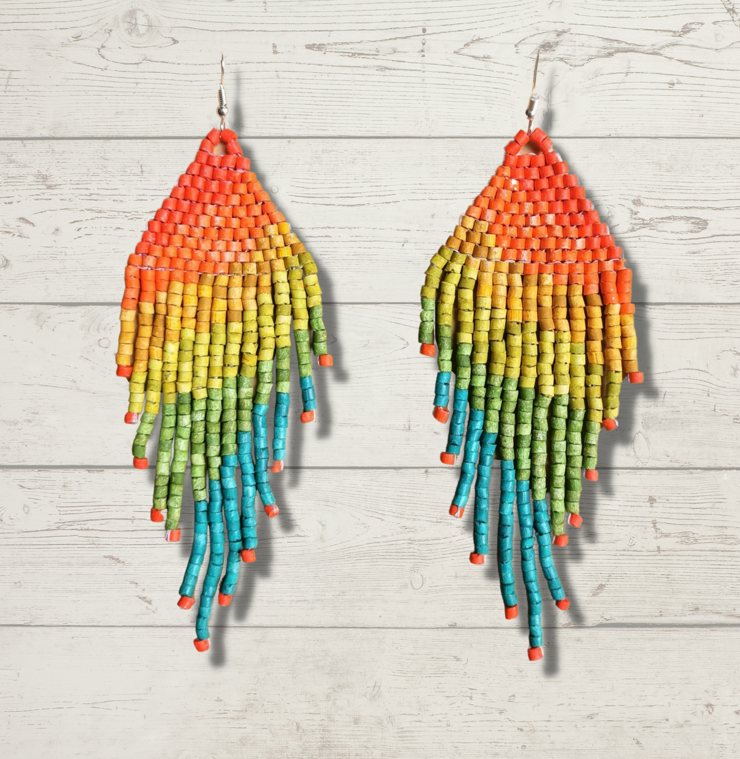 Pendientes colgantes largos con cuentas - "Tikal Synergy", hechos a mano