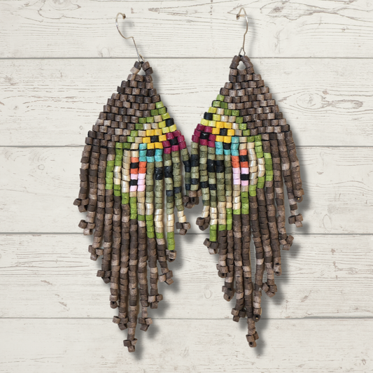 Long Beaded, Dangle Earrings - "Tikal Harmony", handmade