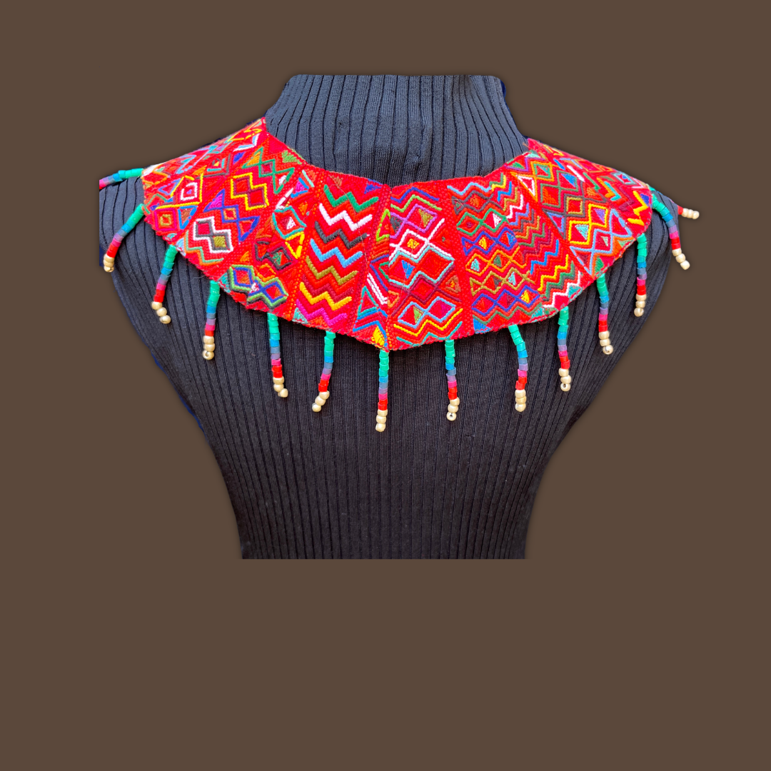 Ceremonial Shoulder Piece with Beaded Chains - "Aguacatán", turquoise/violet