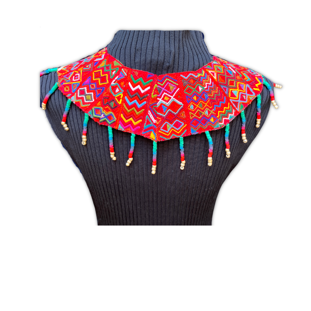 Ceremonial Shoulder Piece with Beaded Chains - "Aguacatán", turquoise/violet