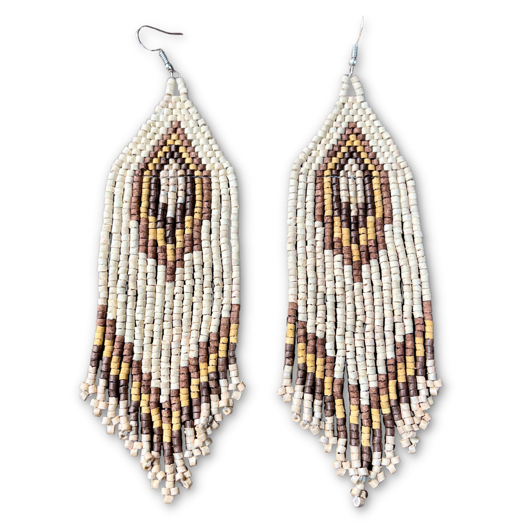 Boho Chic Earrings with Fringes in Natural Stone Ceramic