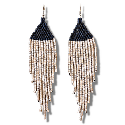 Pendientes colgantes con cuentas de cerámica - "Slim Tikal Shimmer Duet"