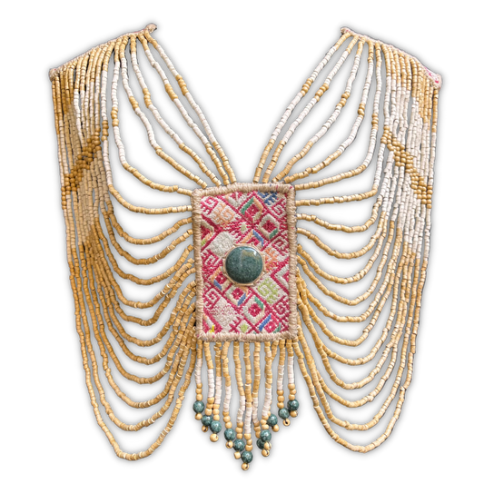 Body Jewelry with Beaded Chains and Jade Stone - "Goddess Warrior", rosa/gold