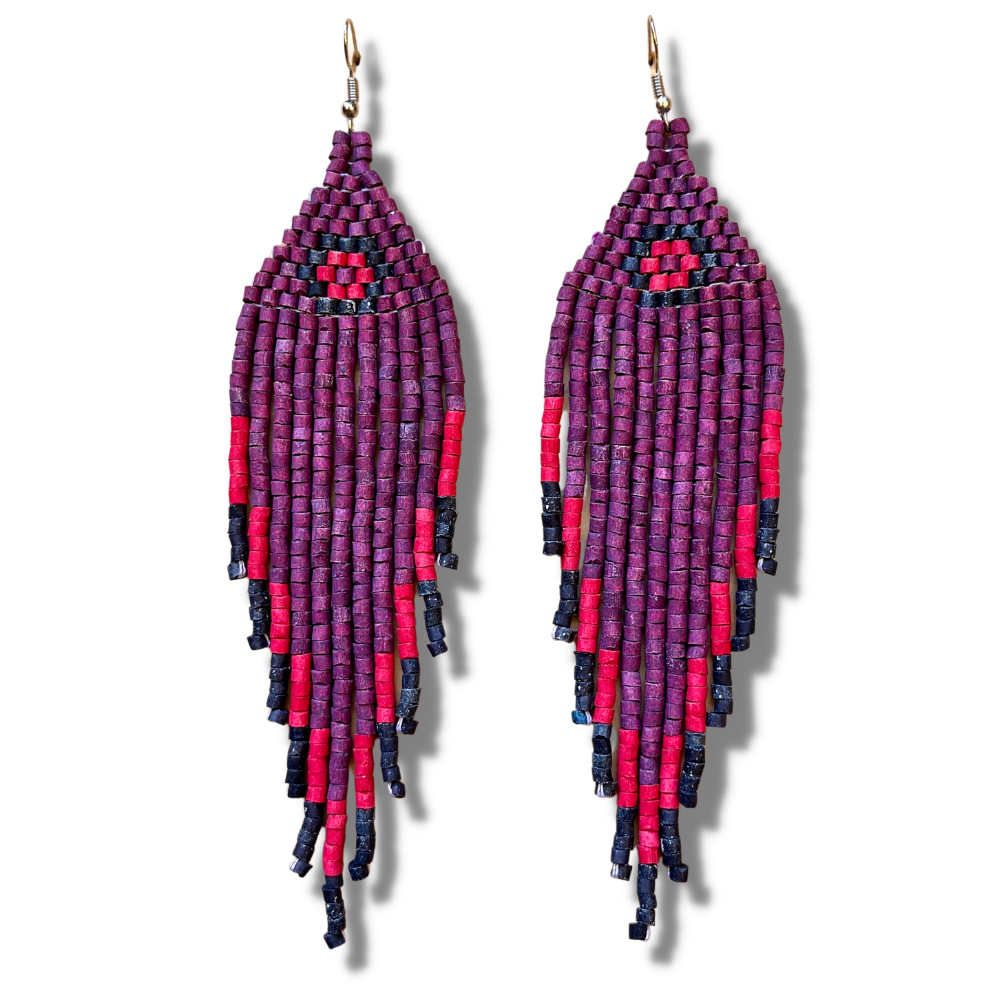 Ceramic-beaded, Fringe Earrings - Slim Tikal Spot