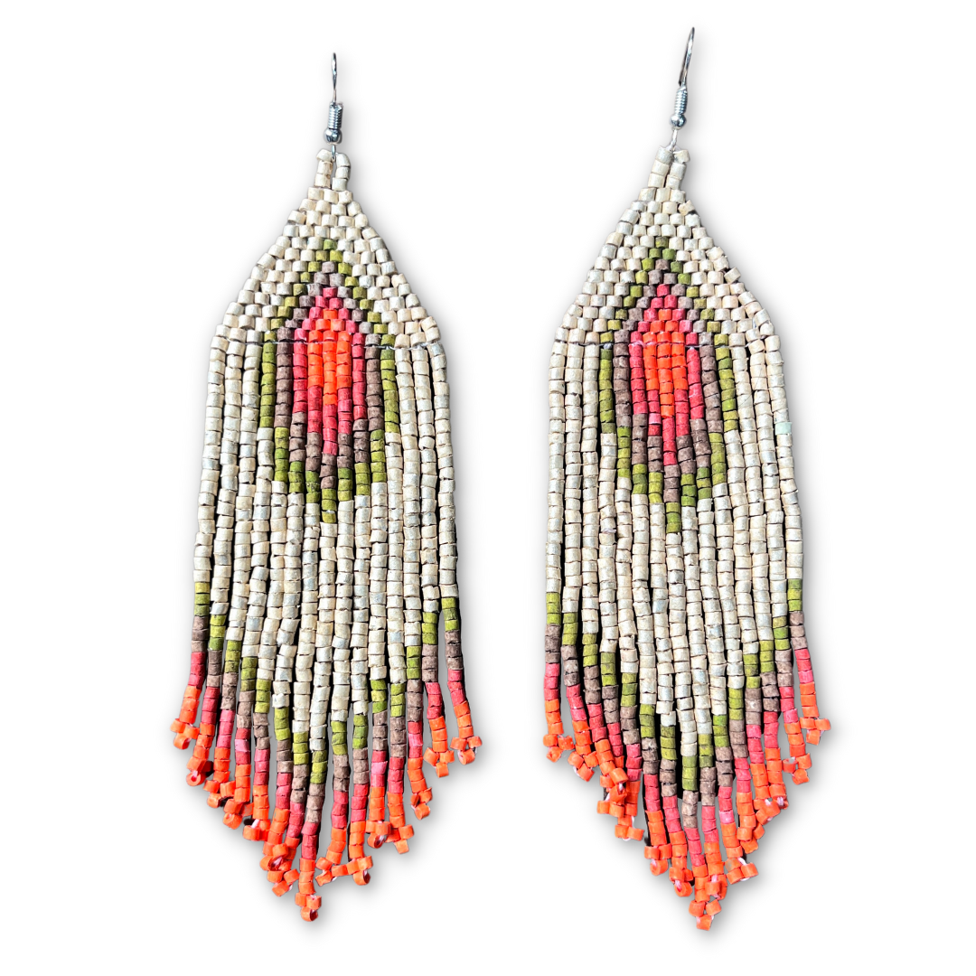 Boho Chic Earrings with Fringes in Natural Stone Ceramic