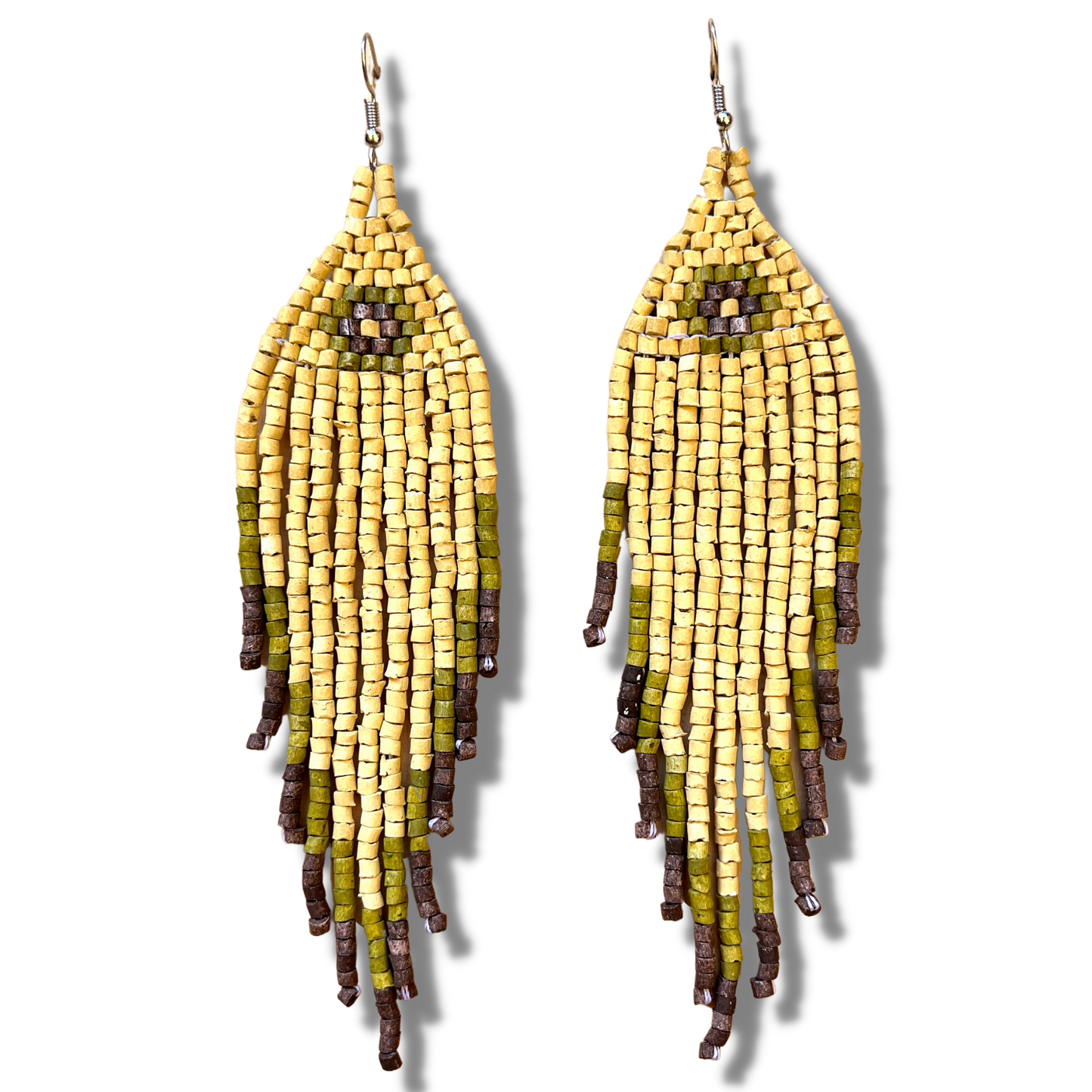 Ceramic-beaded, Fringe Earrings - Slim Tikal Spot