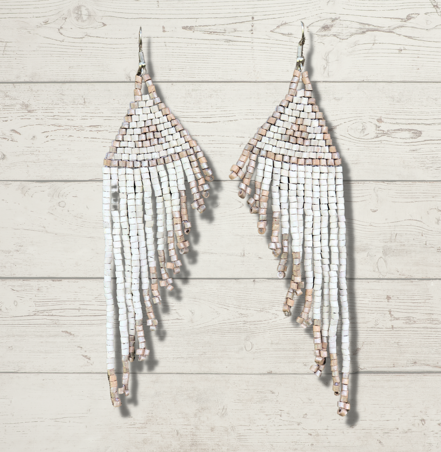 Long Beaded, Dangle Earrings - "Quetzal Edge", handmade
