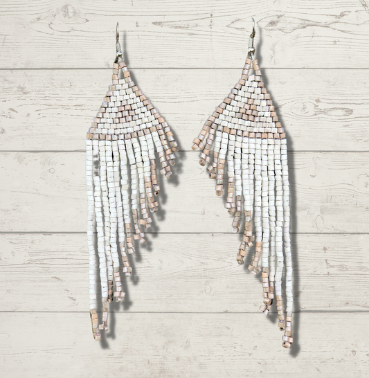 Long Beaded, Dangle Earrings - "Quetzal Edge", handmade