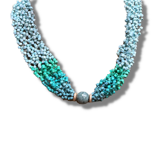 Beaded torsade necklace with jade - "Poporopo Jade"