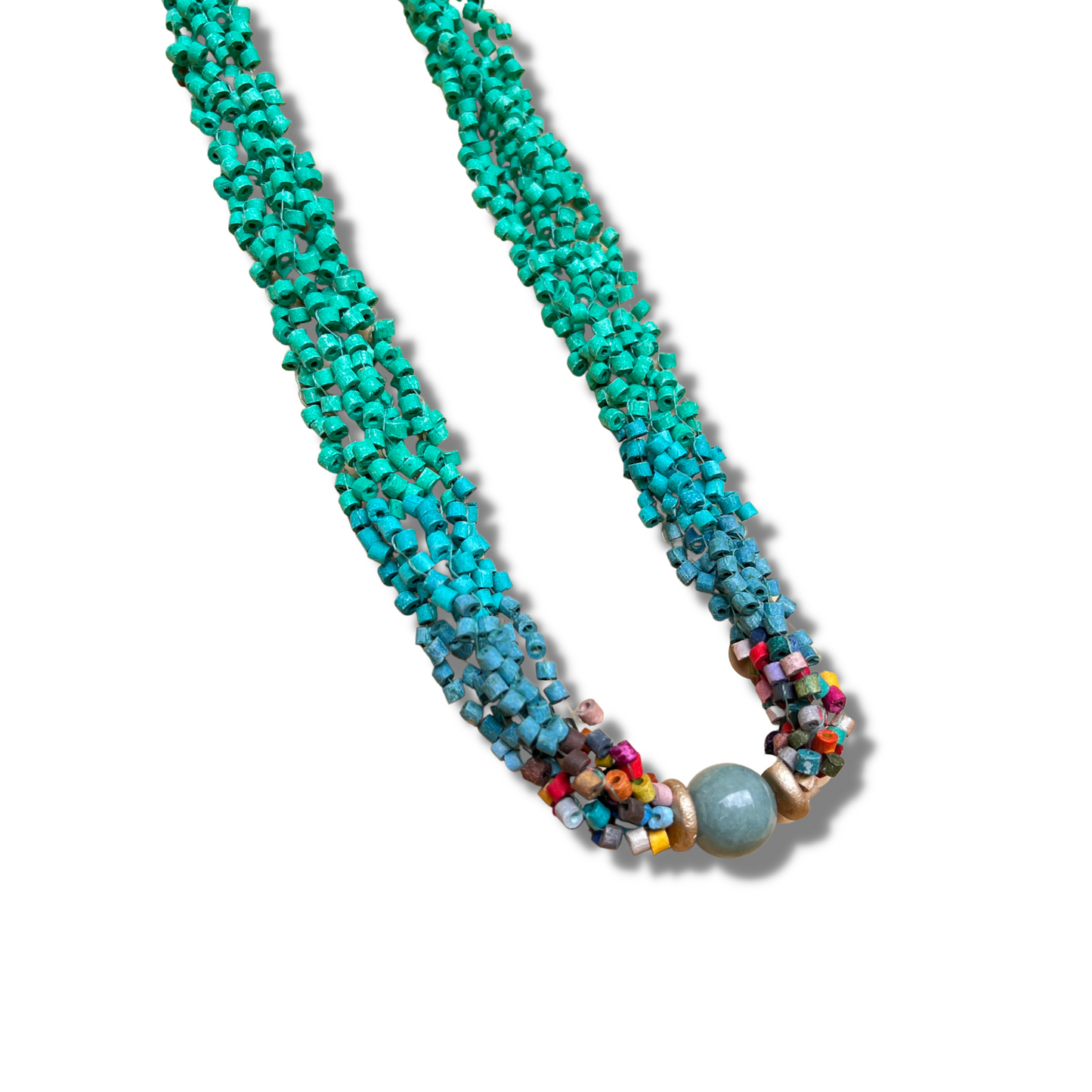 Beaded torsade necklace with jade - "Poporopo Jade"