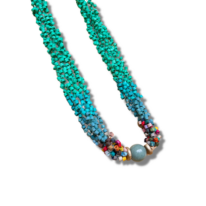 Beaded torsade necklace with jade - "Poporopo Jade"