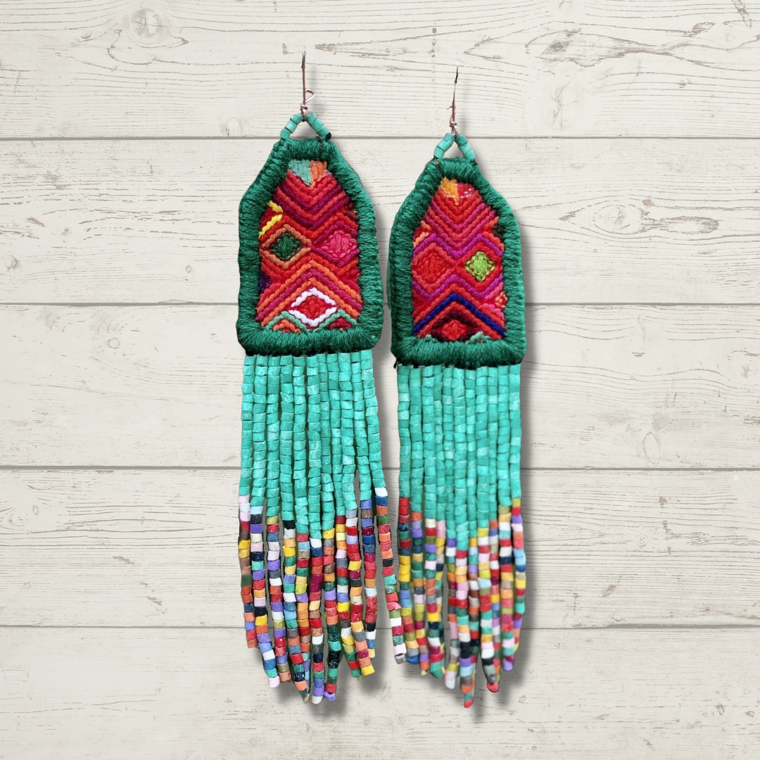 Bordados, Cuentas, Pendientes colgantes - "Palenque", hecho a mano