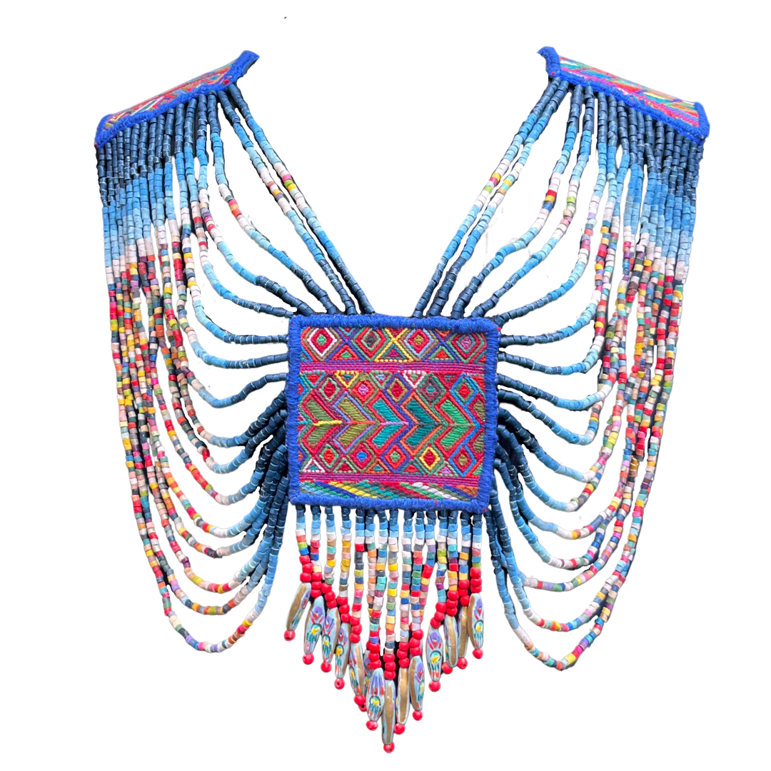 Body Jewelry with Beaded Chains - "Warrior", navy blue/multicolor